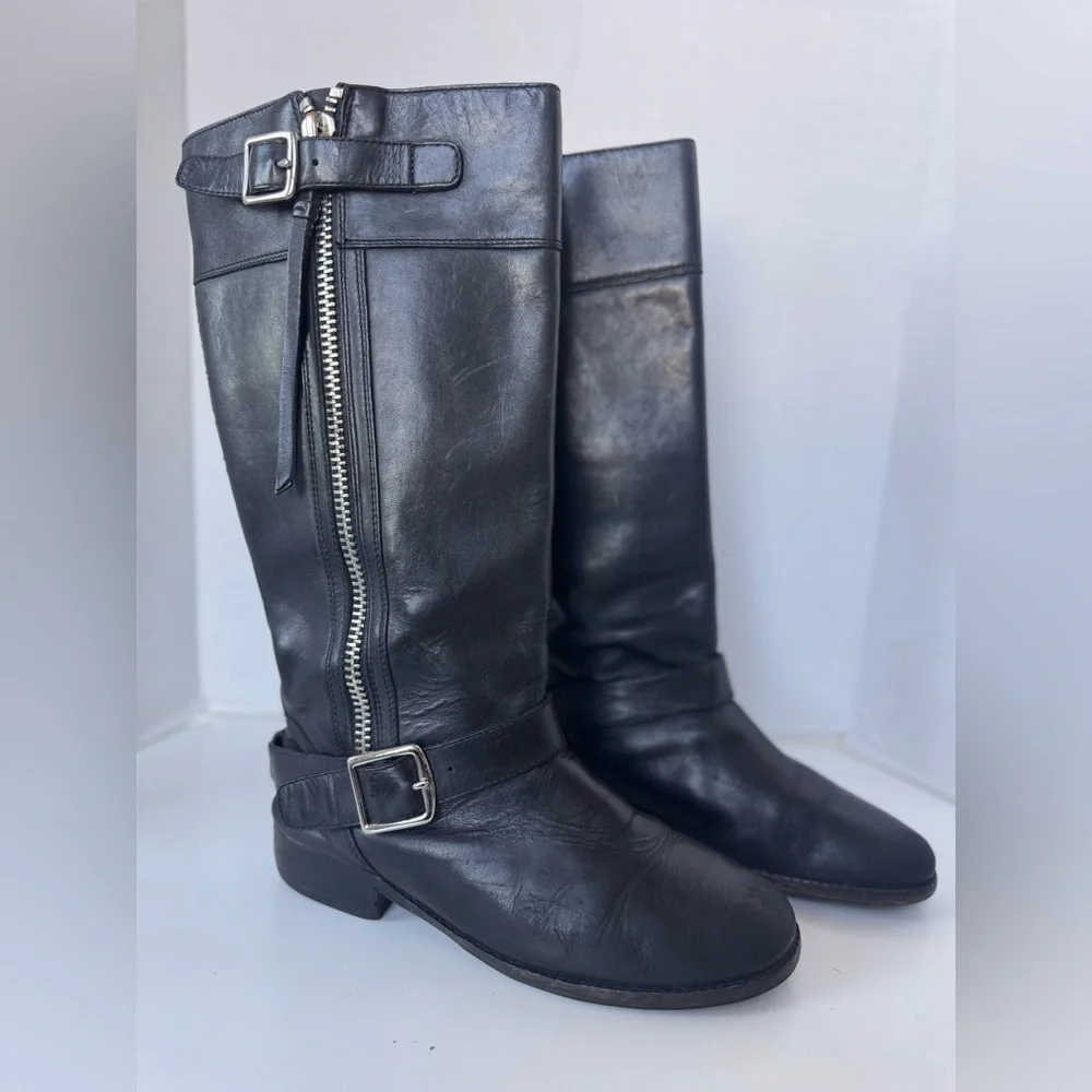 Coach Winslow Black Leather Biker Moto Zip Boots Women Size 7.5